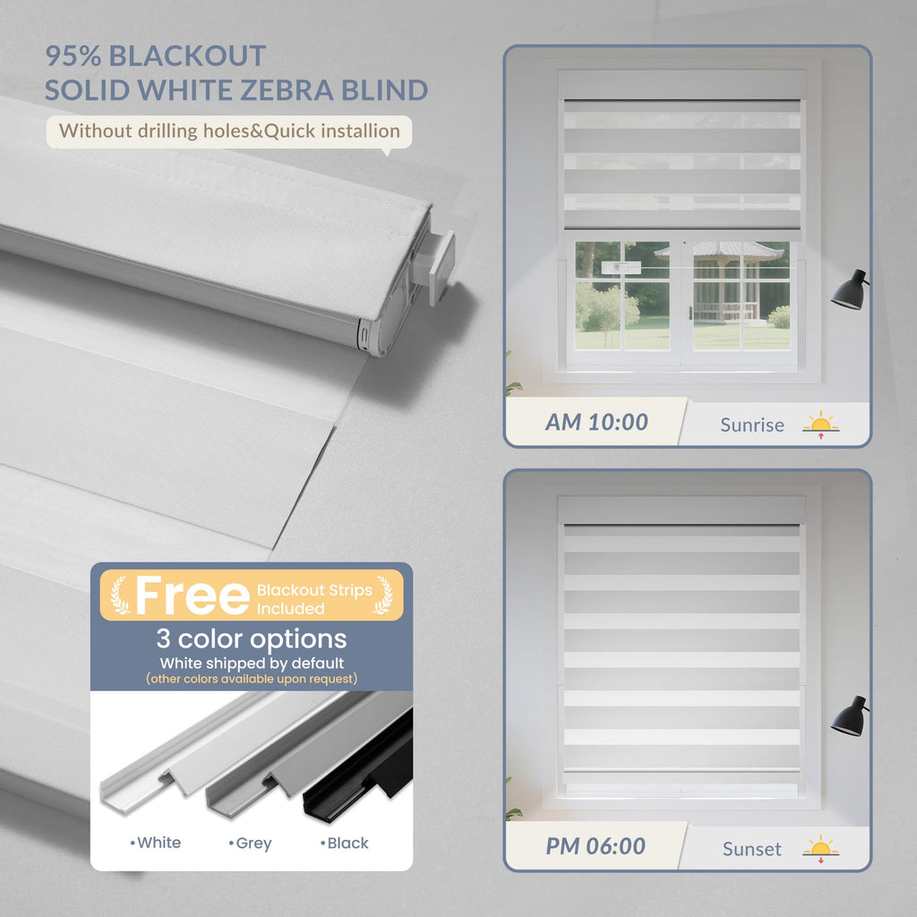 No Drill Smart Motorized Zebra Blinds with Remote, Custom Size