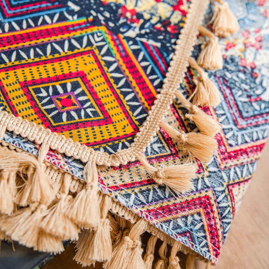 Boho Geometric Linen Textured Tassel Curtain, 59 x 63, 1 Panel