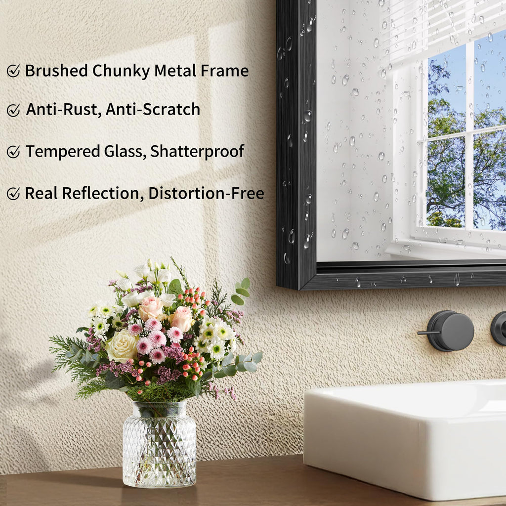 24"x24" Brushed Black Bathroom Mirror, Square Mirror for Vanity