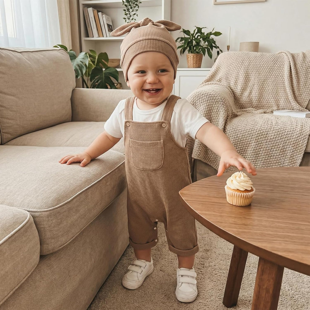 Newborn Baby Boy Clothes Summer Outfit Solid Color Short Sleeve Romper Waffle Suspender Shorts Overall Set 3Pcs