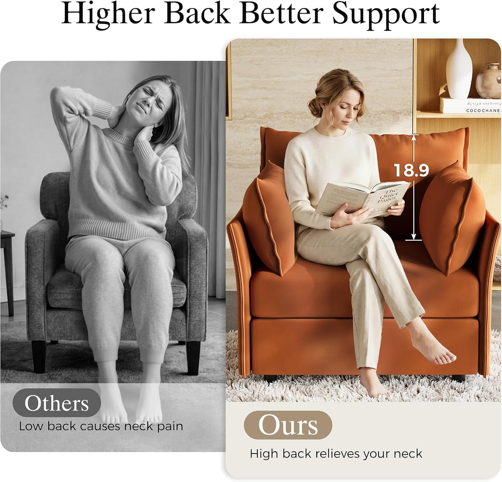 Oversized Velvet Accent Chair with Removable Covers, Extra Deep Seat & Wide Reading Chair with 2 Pillows , High Back