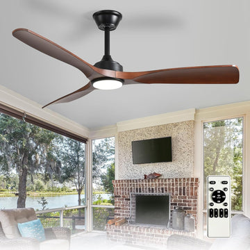 52-Inch Ceiling Fan with Light: Walnut 3 Blade Outdoor Fans for Patios - Dimmable Indoor Fan with Remote APP Control Ultra Quiet DC Motor Reversible 6 Speed Timer A101-B0DRCWK5MH