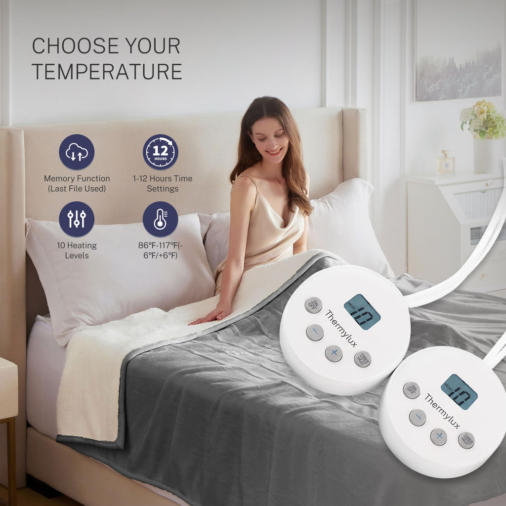 Electric Blanket 84"x90" Heated Electric Blankets 10 Heating 12 Time Settings Levels 8 Hours Auto Off Fast