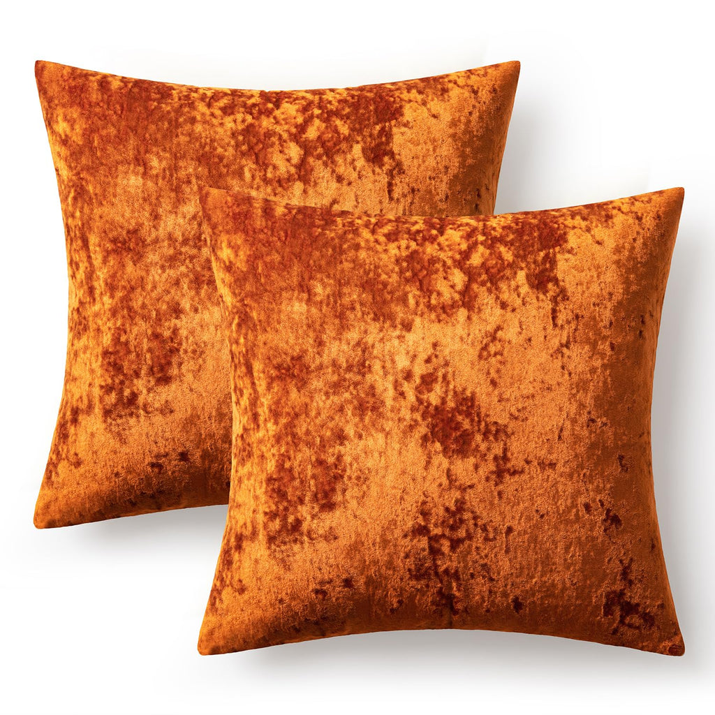Fall Velvet Throw Pillow Covers Burnt Orange 20x20 inch Set of 2
