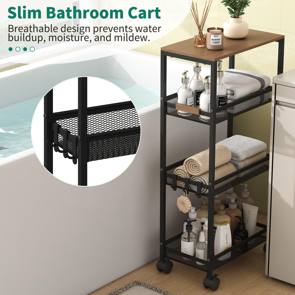 4-Tier Slim Utility Rolling Laundry Cart with Wheels, Easy to Assemble