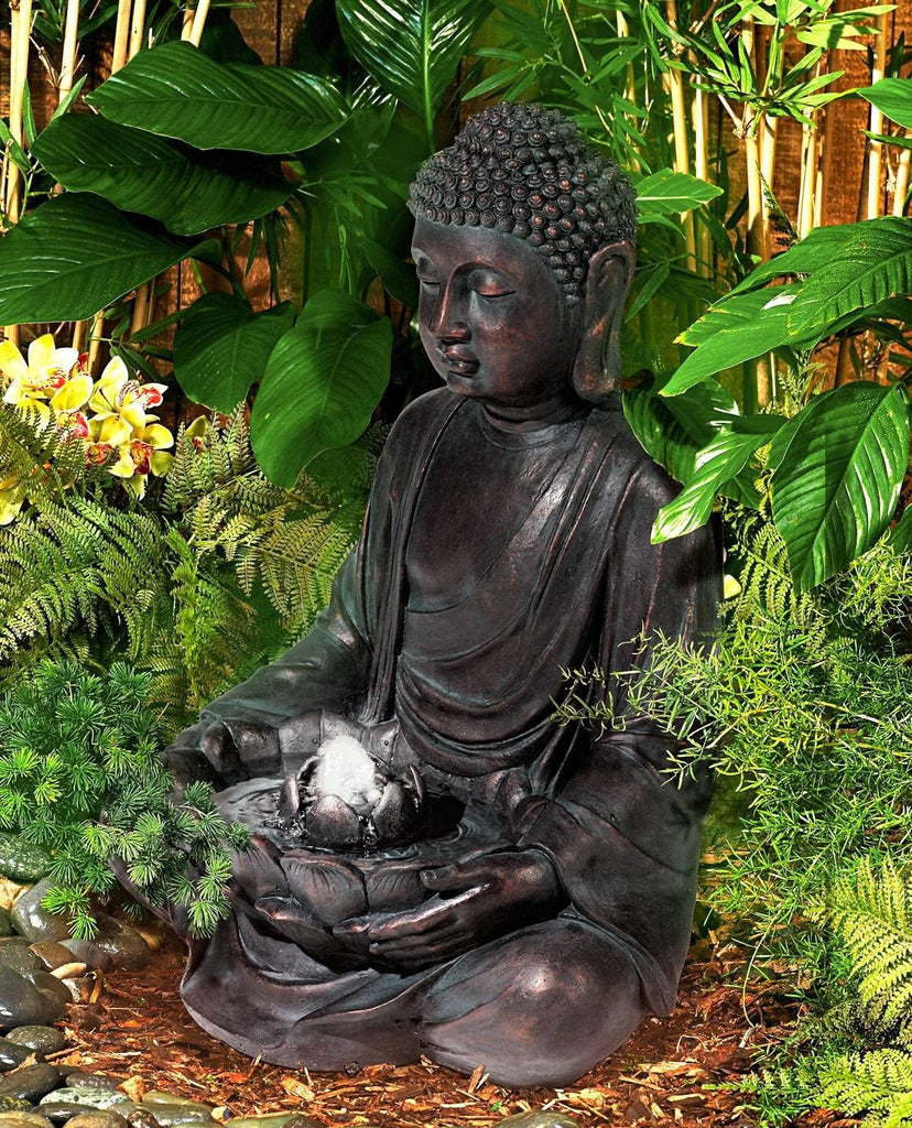 Meditating Buddha 24" High Large Zen Asian Indoor Outdoor Decor Resin Floor Fountain with Light LED Standing Bubbler