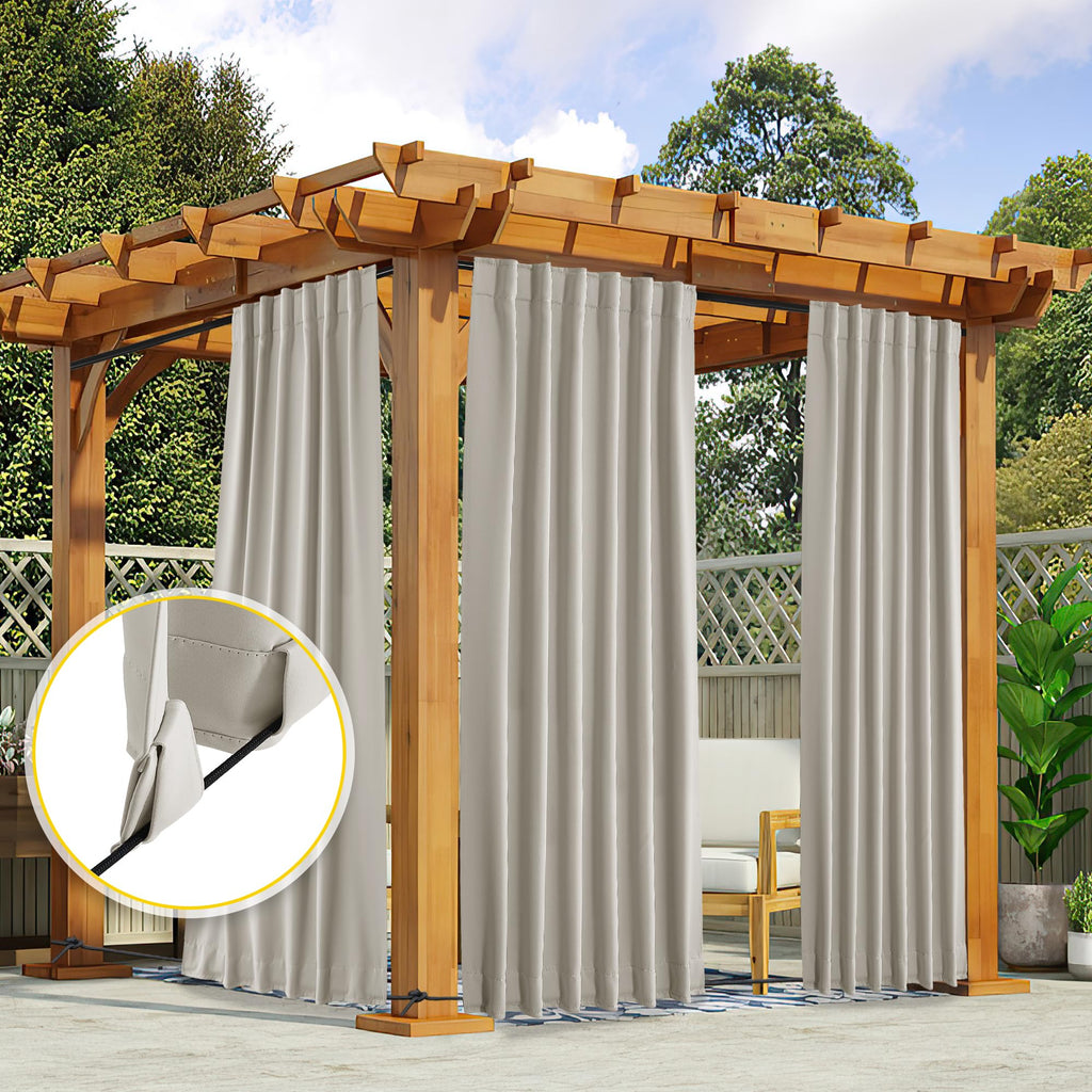 2 Panels Privacy Outdoor Curtains Waterproof, Thermal Insulated Windproof Pocket & Back Tab on Top and Bottom Light &