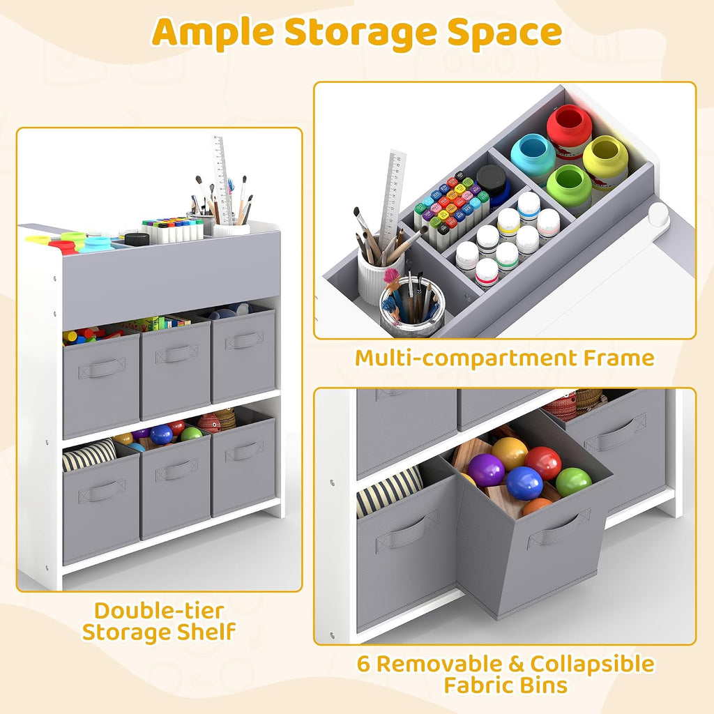 Kids Art Table & Chair Set, Wood w/Storage & Paper Roll, Grey