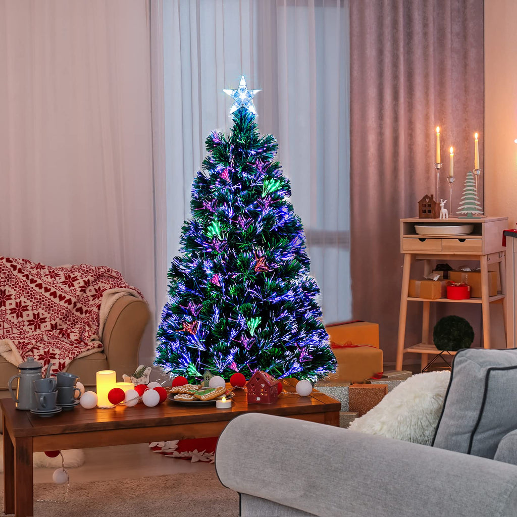 6FT Fiber Optic Artificial Christmas Tree with Star Top, Green