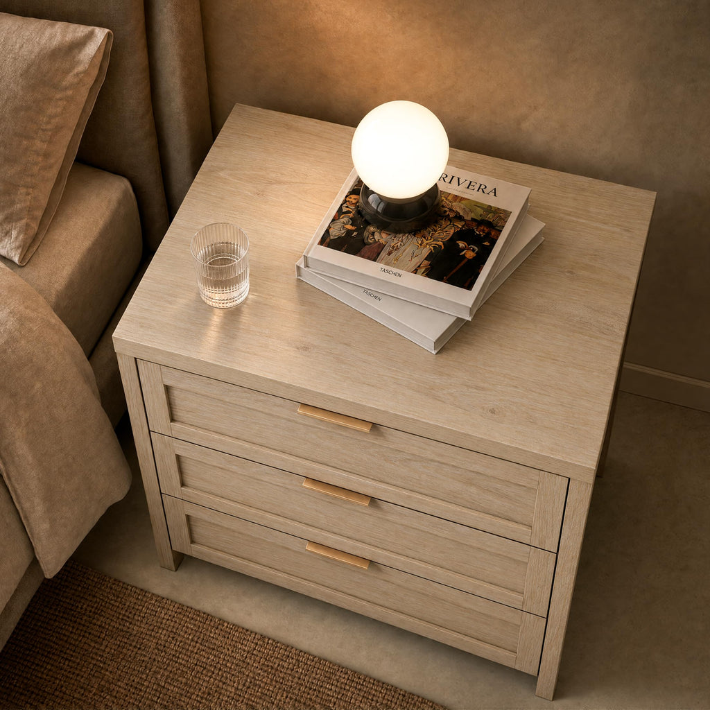 Nightstands Set of 2, 3 Drawer Bedside Table, Light Weathered Oak
