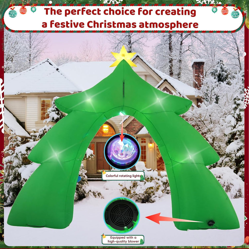 12 FT Santa's Candy Tree Arch Outdoor Inflatable with Rotating LED Colorful Lights for Christmas Holiday Party
