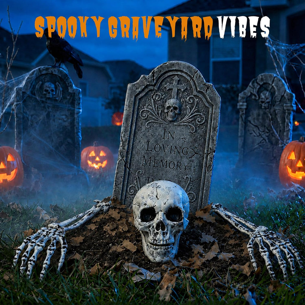 Halloween Skeleton Yard Stakes, Skull & Arm Bones Lawn Decor - Set of 3