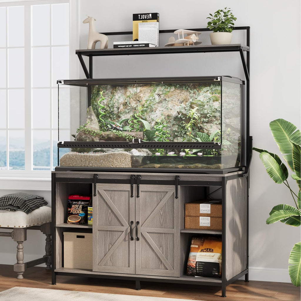 48"x24" Reptile Tank Stand with Power Outlet & Storage Cabinet, Grey