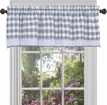 Buffalo Check Valance Curtains, 58 x 14 in, Grey & White Plaid