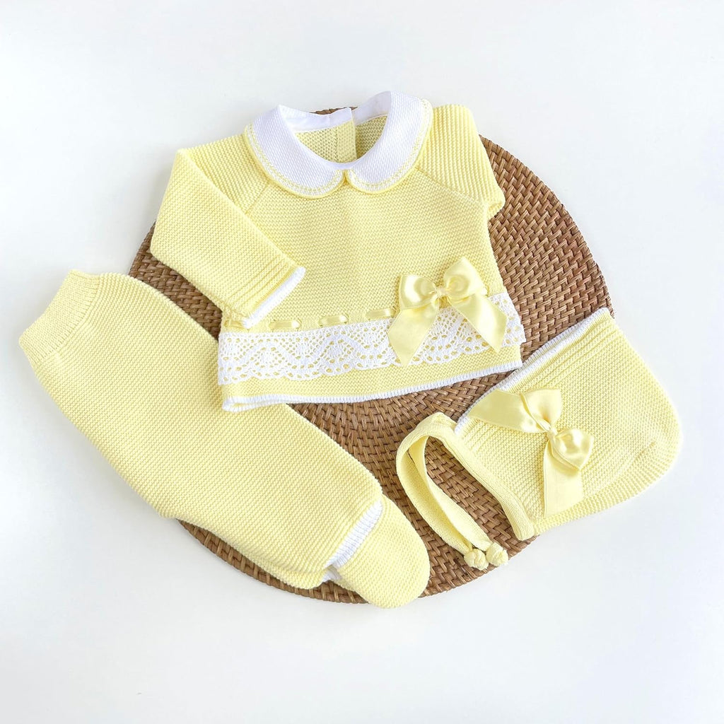 Newborn Long Sleeve Sweater Pants Hat Set Girl Knitted Coming Home Outfit 3 piece