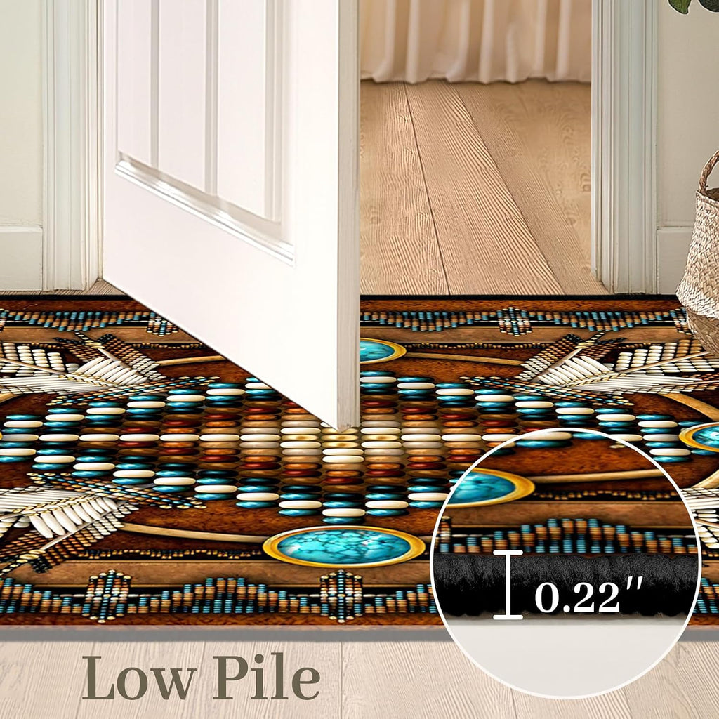 Southwestern Area Rug Washable Living Room Rug,Aztec Tribal Rugs Native American Throw Rugs Vintage Rug Non Slip