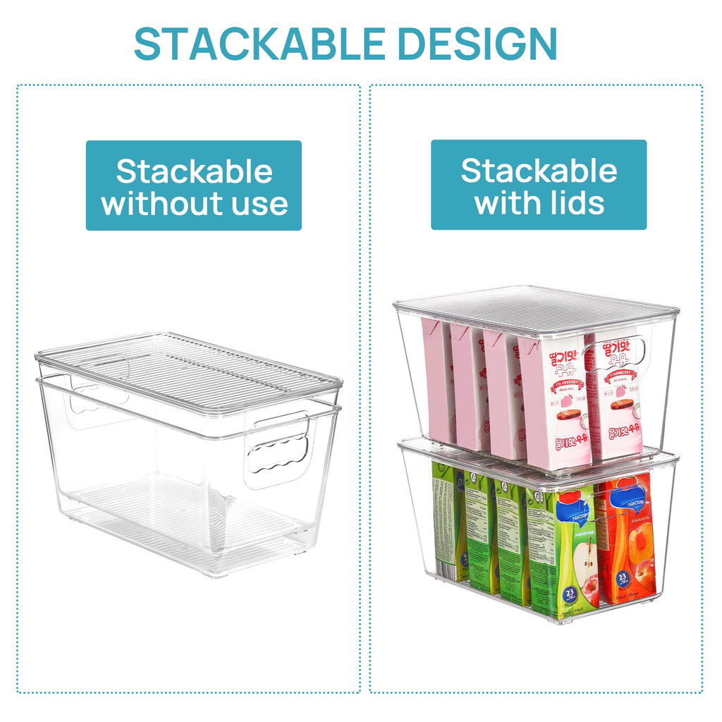 12 Pack Clear Stackable Storage Bins with Lids and Handles, Medium