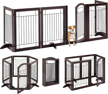 32"H 6-Panel Extra Wide Freestanding Dog Gate For Stairs Doorways
