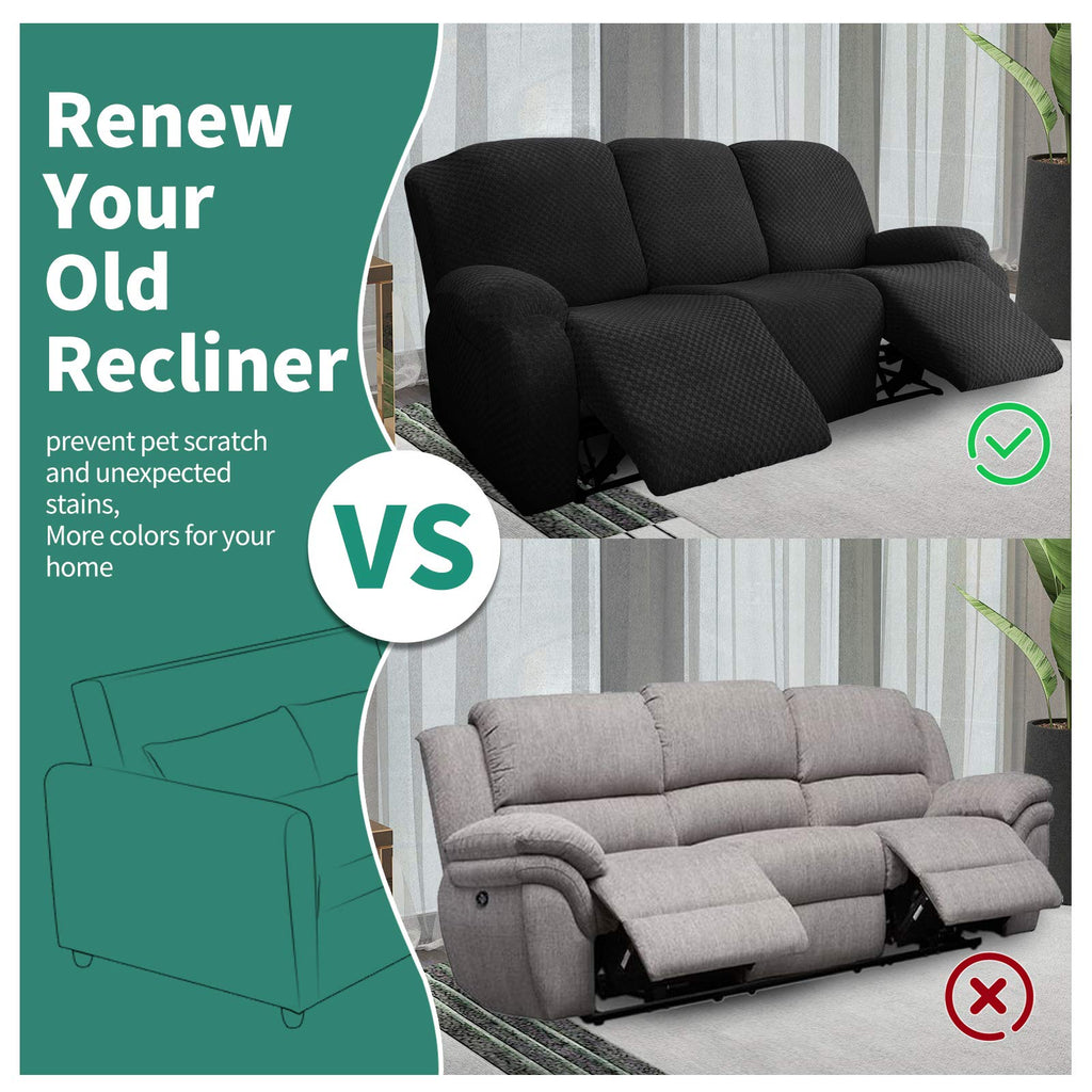 8 Pieces Stretch Recliner Sofa Cover Latest Jacquard Reclining Couch Cover with Side Pocket Anti-Slip Fitted 3