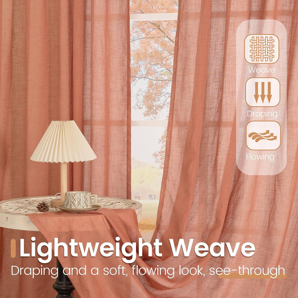 Natural Linen Curtains 72 Inches Long Windows - Rod Pocket Light Filtering Drapes for Farmhouse Living Room Dining - Set of 2