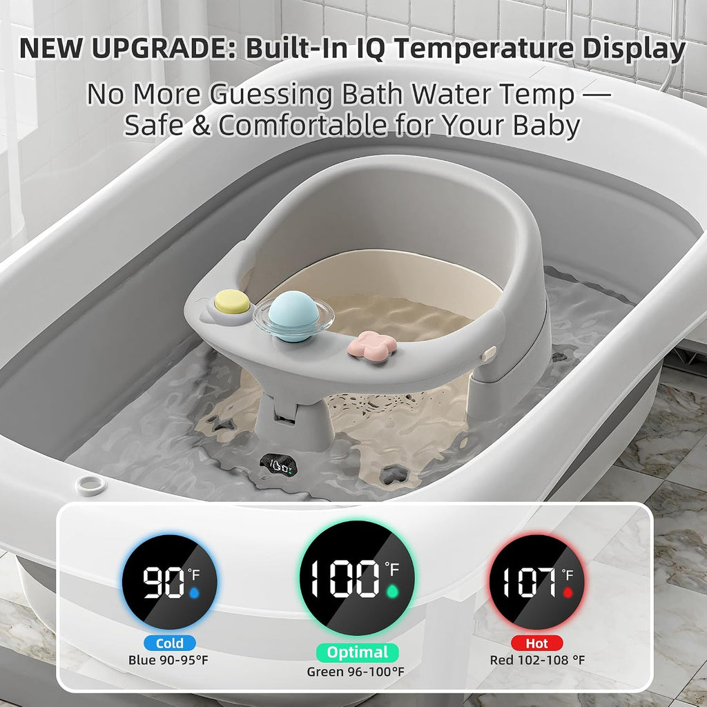 Bath Seat for Babies 6 Months & up with Thermometer, Non-Slip Toddler Bath Seats for Sitting Up, Safe Infant &