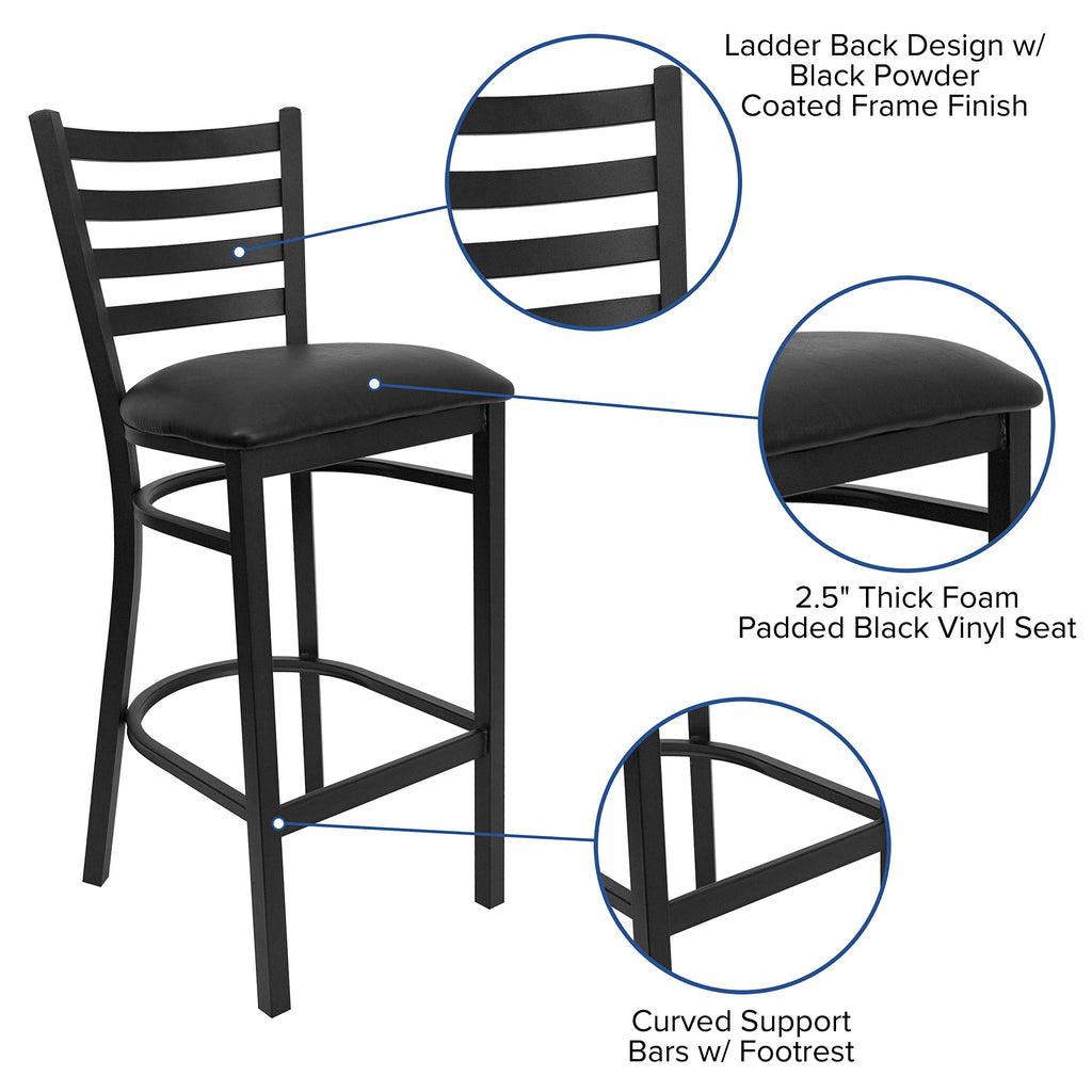 Hercules Series Ladder Back Metal Restaurant Barstool, Modern Upholstered Armless Bar Height Chair for Restaurants