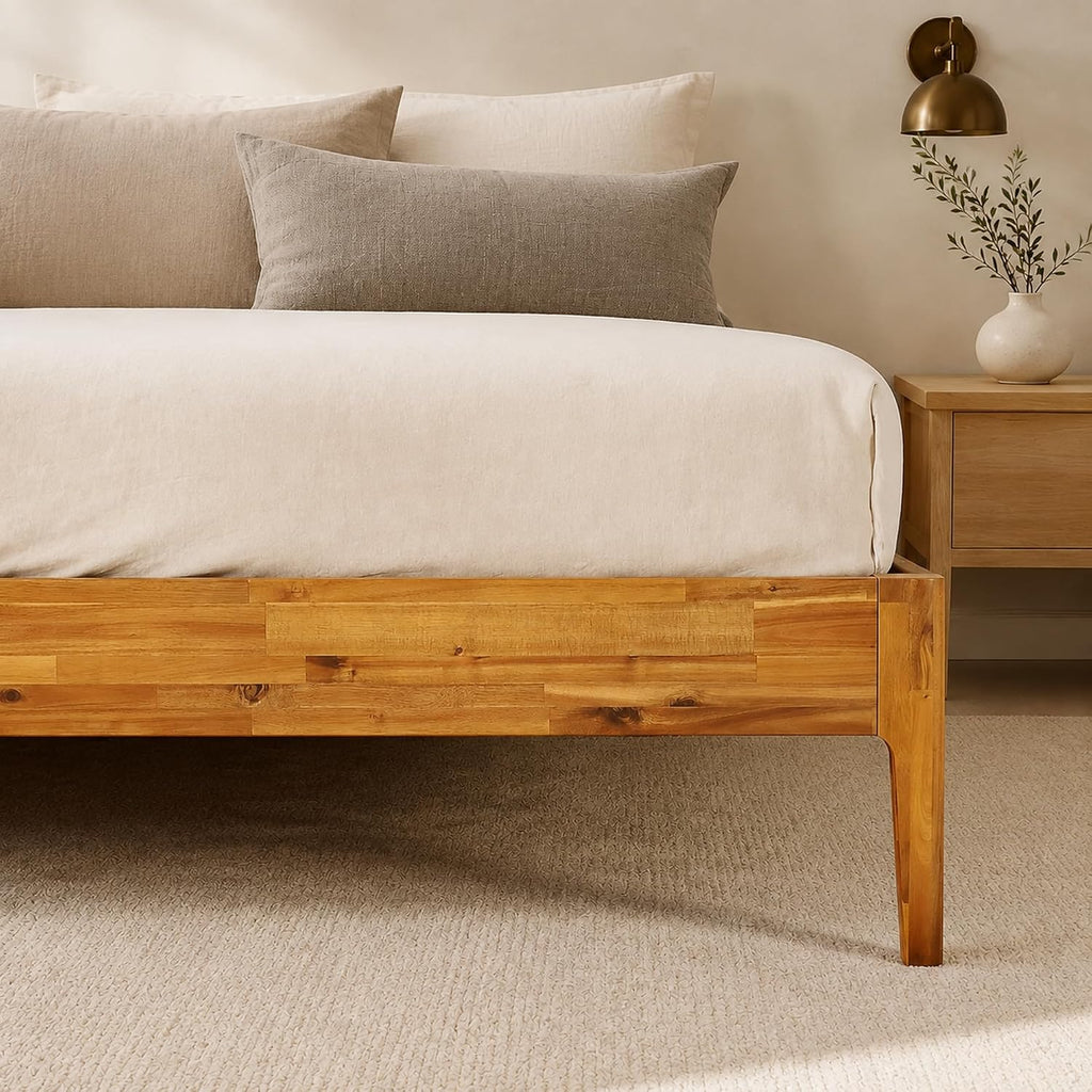 Camila 14'' Luxury Acacia Wood Bed Frame - Heavy Duty Platform, Japanese Joinery Bed Frame, No Box Spring
