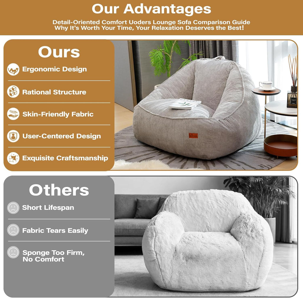Bean Bag Chair, Cozy Fluffy Beanbag Chairs with Filler for Teens and Kids, Floor Lazy Sofa Gaming & Reading (S-Light
