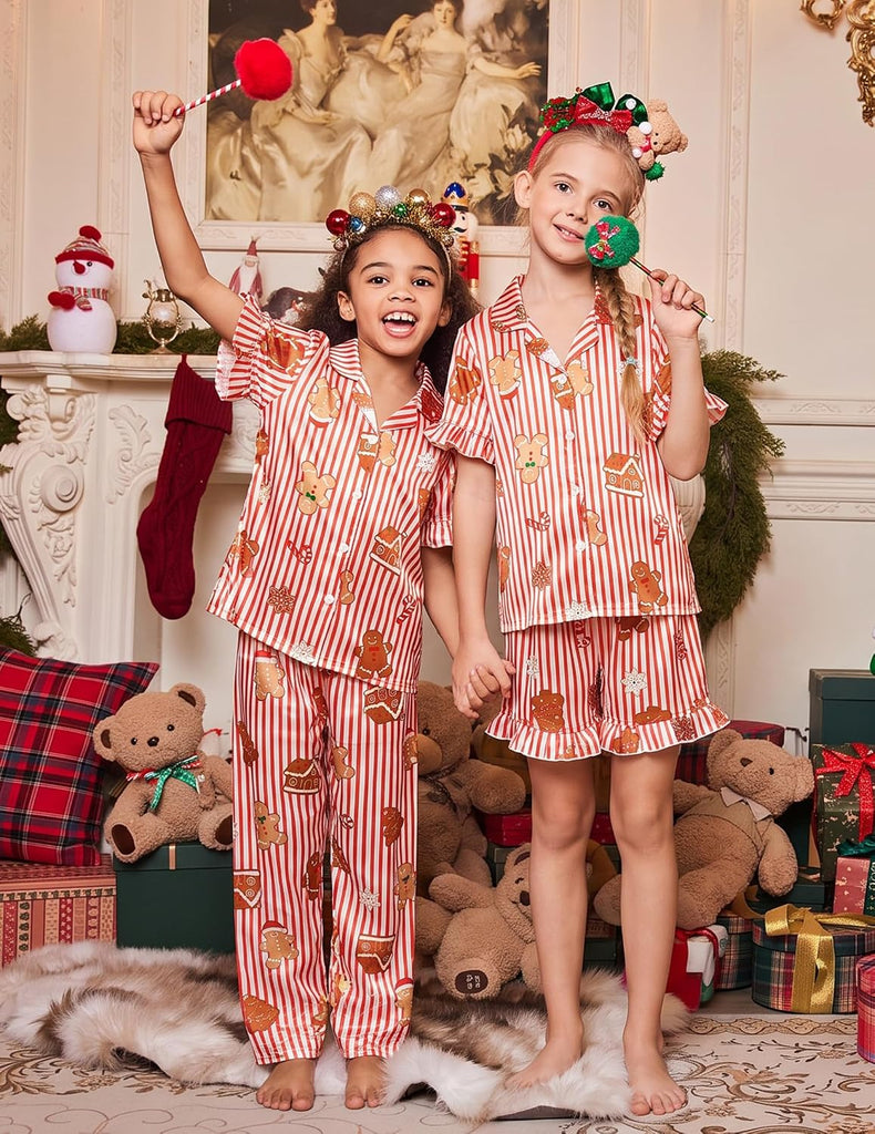 Girls Pajamas Sets 3 Piece Satin Pjs Short Sleeve Silky Sleepwear