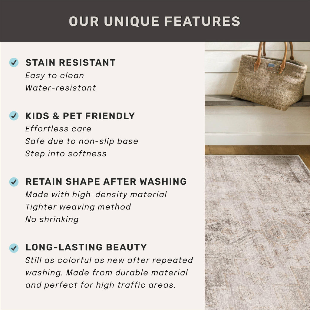 Non Slip 10ft Long Hallway Runner Rug - Beige Brown 2 x 10 Runner Rug, Washable & Waterproof 2x10 Kitchen Floor Mat