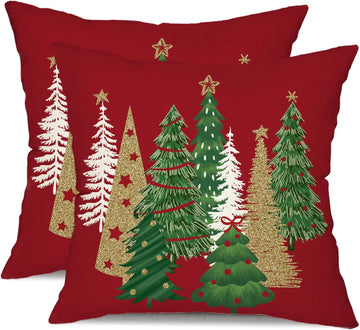 Christmas Pillow Covers 20x20 Inch Xmas Tree Decorative Red Throw Pillows Winter Christmas Decor Couch - Set of 2