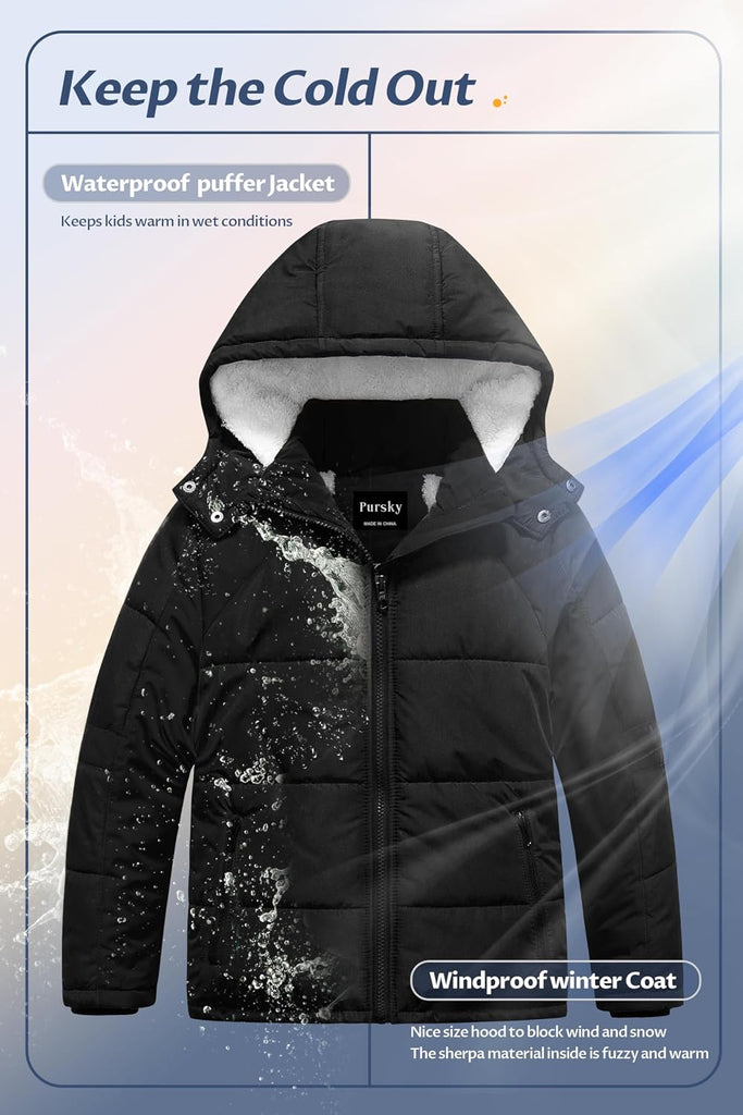 Boy's Warm Winter Coat Water Resistant Sherpa Outerwear Puffer Jackets With Removable Furry Hood