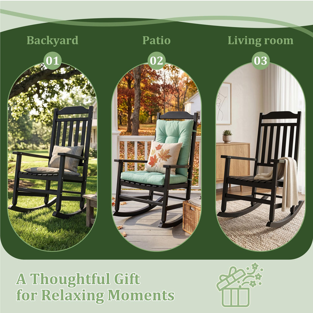 Outdoor Rocking Chairs Set of 2 and Side Table, All Weather Thickened Resin