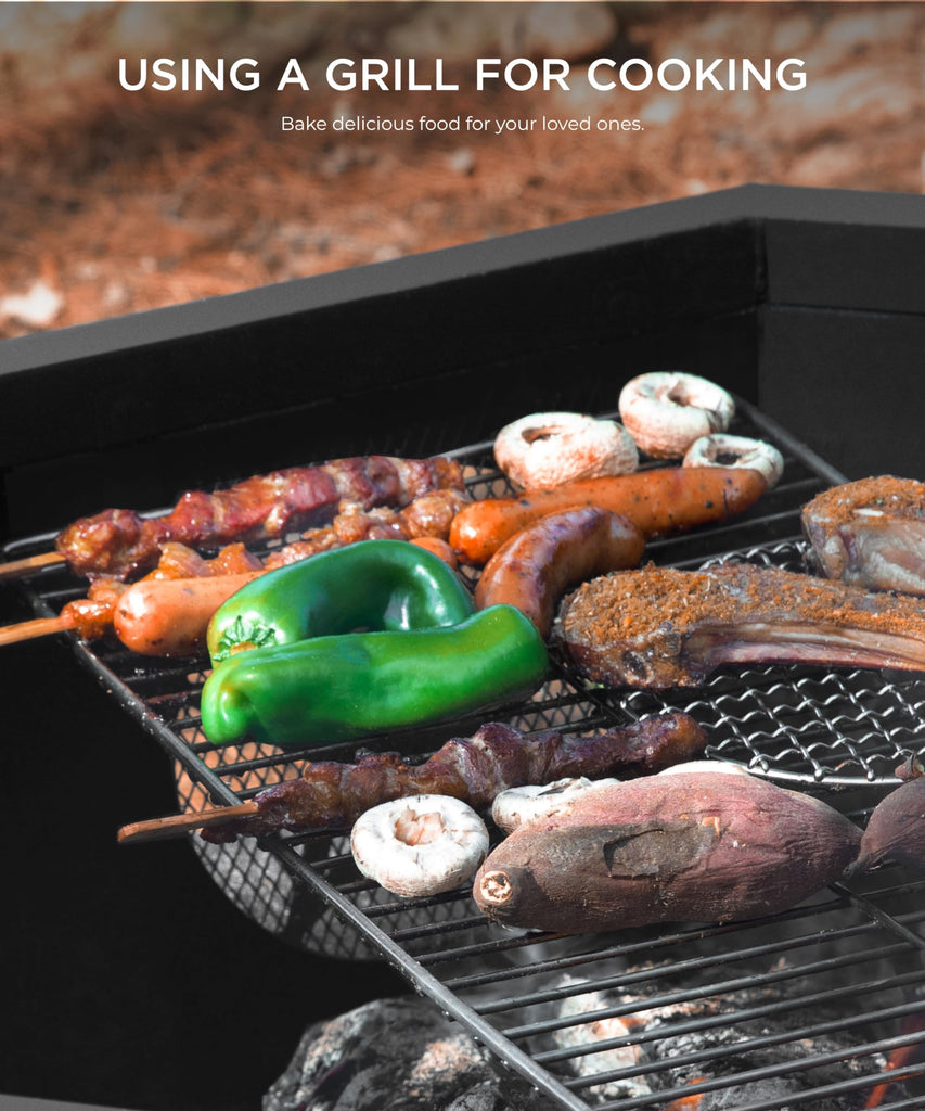 43 inch Fire Pit, Outdoor Fire Pits with Cooking Grill, Wood Burning Fire Pits for Outside, Octagonal Heavy Duty
