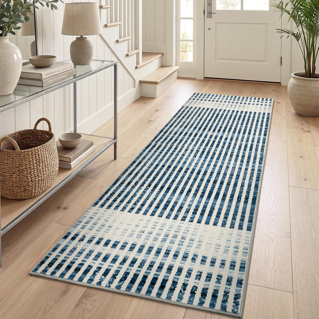 Washable Modern Striped Area Rug, Abstract Runner