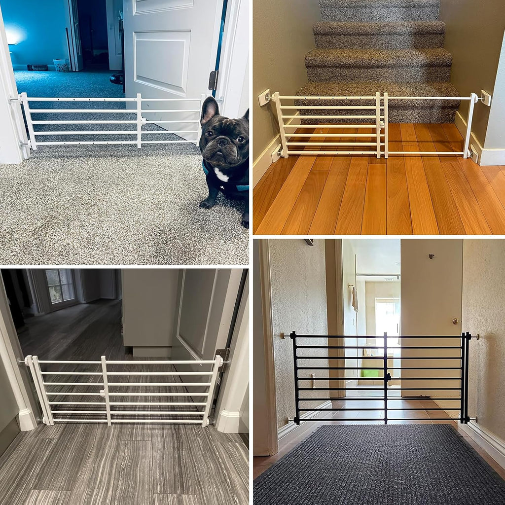 Indoor Dog Gate with Door, 26-41" Extra Wide Full Metal Pet Gate Short Dog Gate for Stairs, Pressure Mount 14'' Tall