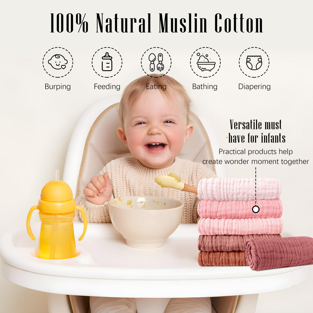 12 Pack Muslin Burp Cloths Large 100% Cotton Burping Clothes for Baby Drool - Absorbent and Soft Boys & Girls Milk