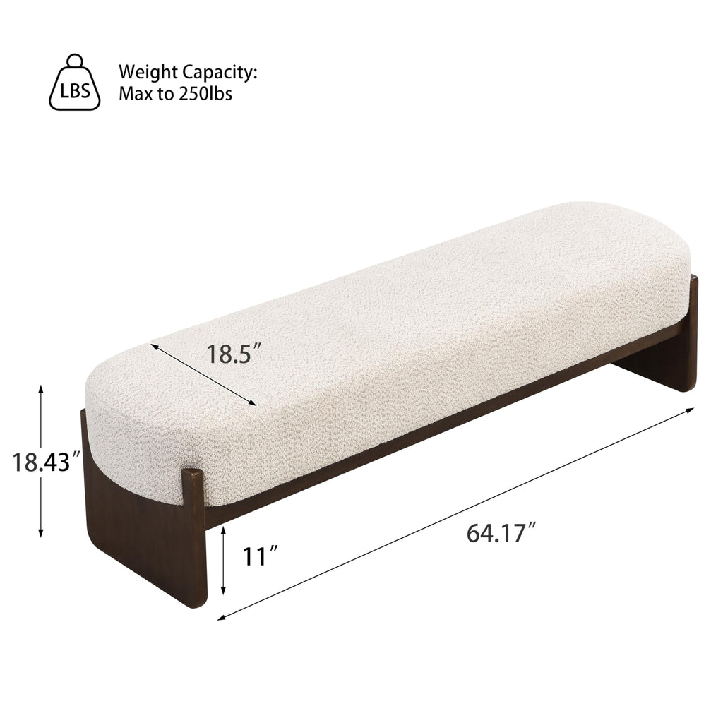 Arden Minimalist Loop Yarn Fabric Dining Bench, Wooden Entryway Ottoman Bench, Modern Living Room Sofa Ottoman
