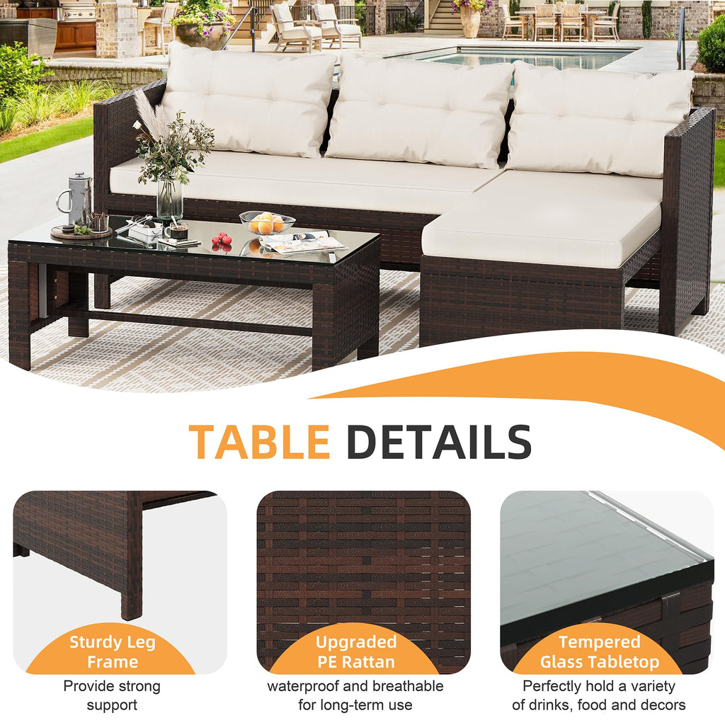 3 Pieces Outdoor Patio Furniture Set, Wicker Patio Conversation Set, All Weather Wicker Rattan Patio Seating Sofas