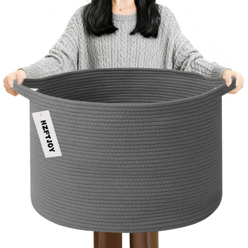 90L Extra Large Blanket Basket,Woven Rope Laundry Basket-Dark Grey