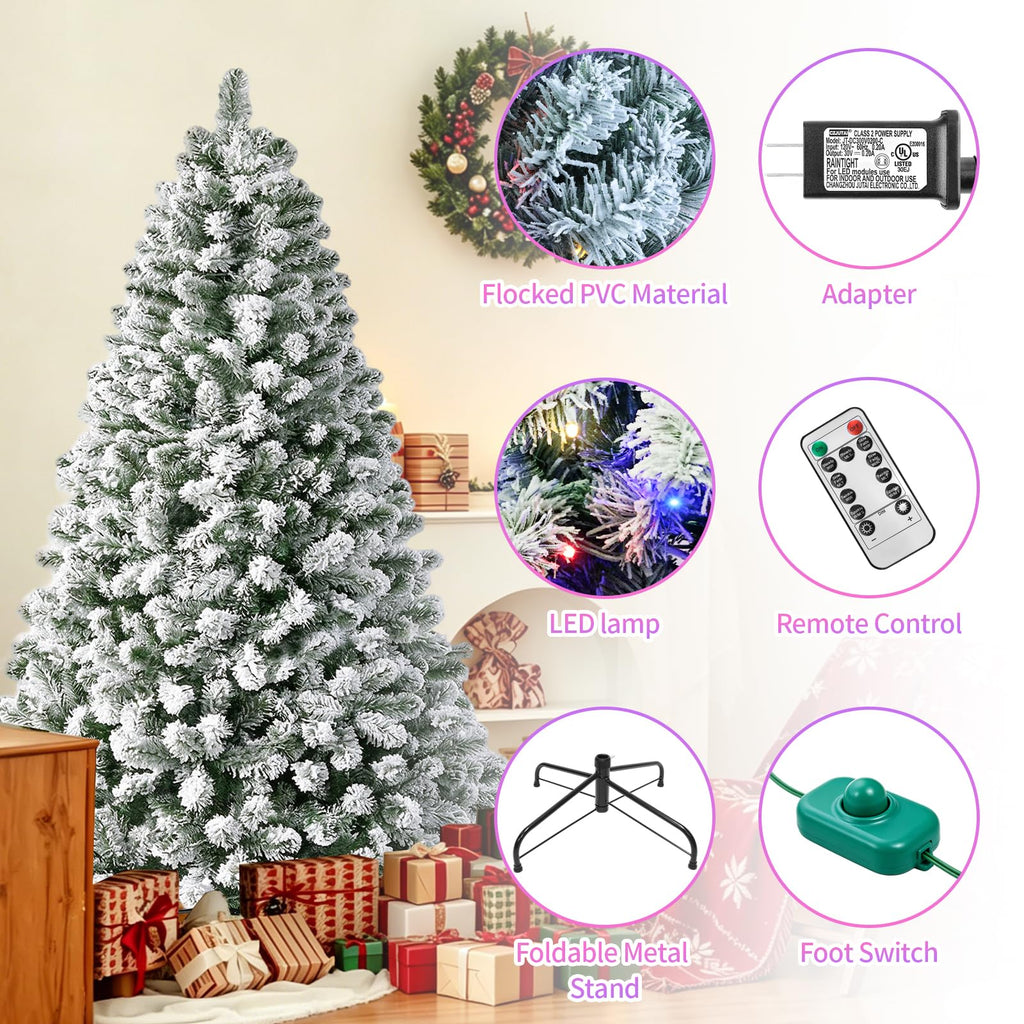 Pre-Lit Snow Flocked Christmas Tree, 6.5FT Decor