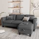 Sectional Couches for Living Room - Convertible L-Shaped Couch, Grey 3 Seater Modern Linen Sofa