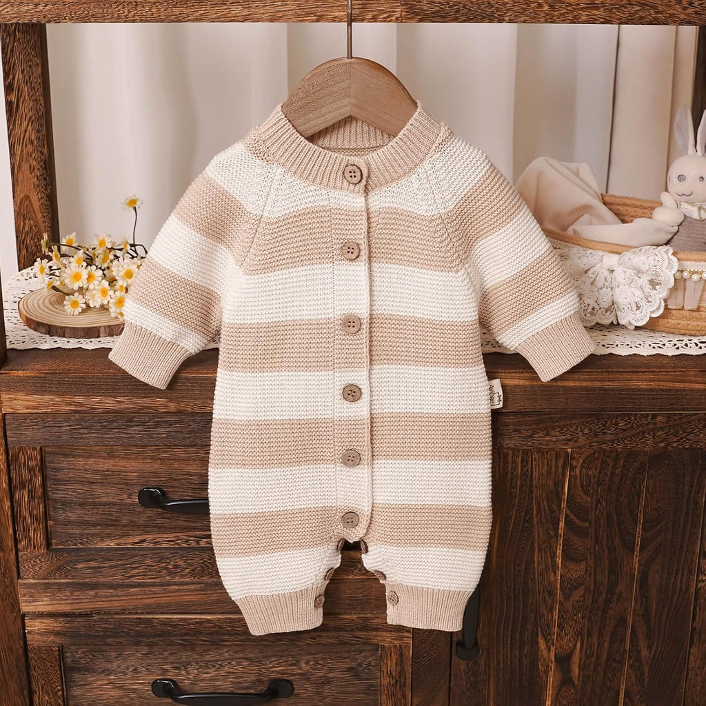 Knit Cotton Newborn Piece Set with Romper, Hat/Hair Band, Booties