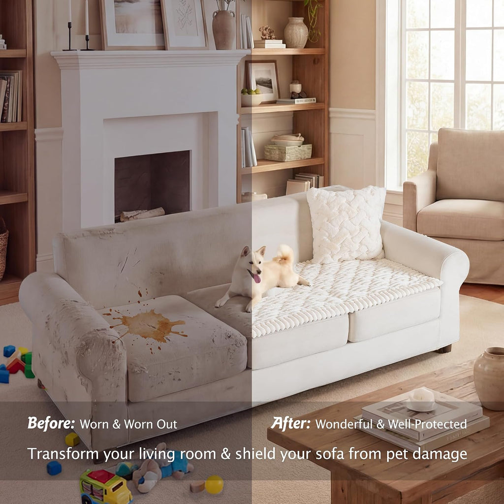 100% Waterproof Fuzzy Couch Cover for Dogs White 27.6"x59"