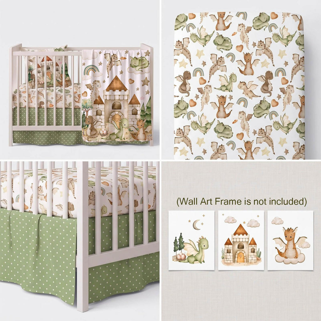 5 Pcs Baby Crib Bedding Set, Dragon Nursery Baby Crib Set
