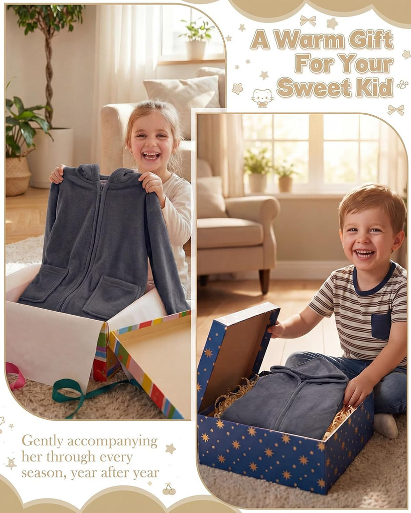 Kids Hooded Bath Towel, Soft Warm Zipper Swim Parka