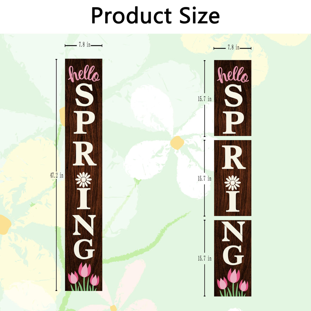 Hello Spring Wooden Porch Sign 47" Tulip Large Welcome Sign Vertical Indoor Outdoor Standing Sign For Garden Home