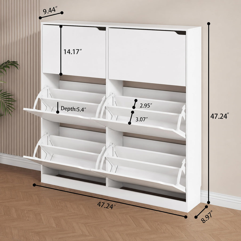 White Hidden Shoe Storage Cabinet with 6 Flip Drawers
