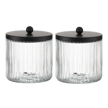 2-Pack Glass Qtip Holder Dispenser Set - Bathroom Canister Storage Organizer for Cotton Balls, Swabs, Floss Picks