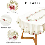 Jacquard Floral Oval Tablecloth Little Rose Embroidered Lace Beige Table Cover Dining Kitchen Decor 